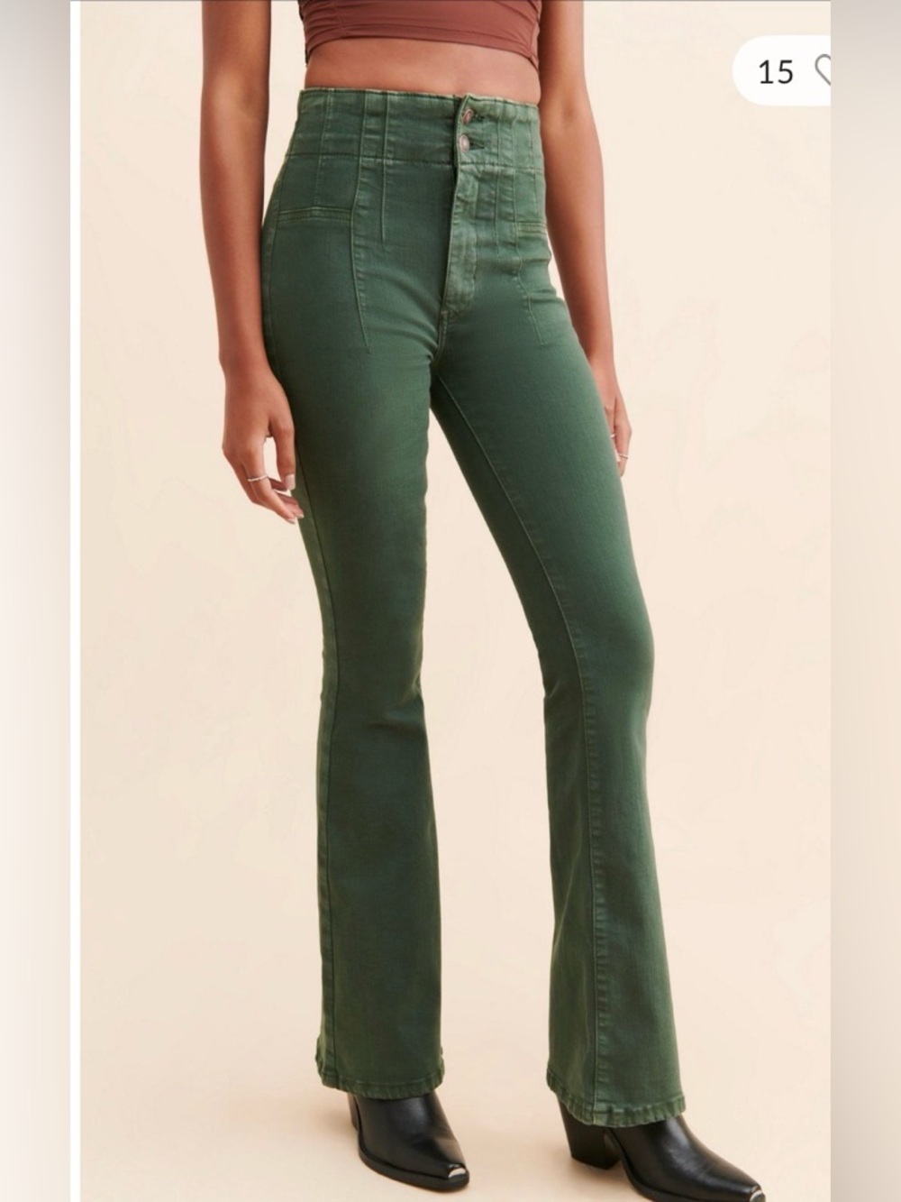 Free People We the Free Jayde flare jeans. Greyed olive